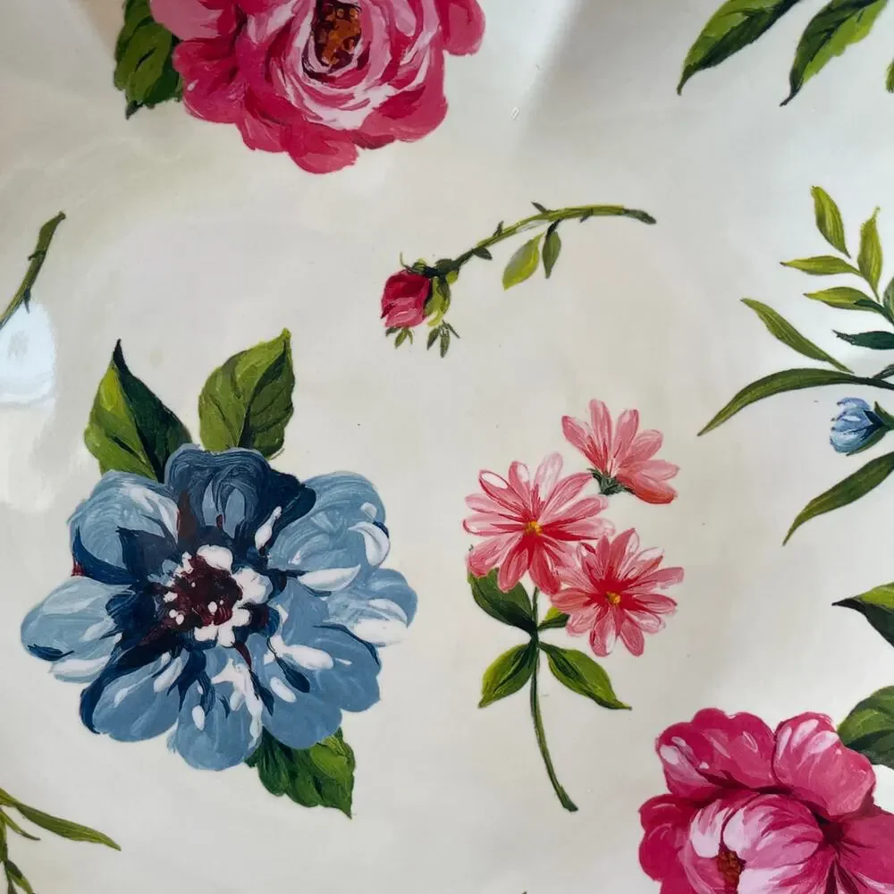 NEW Shabby Chic Floral Melamine Dinner Plates 11in Set of 4 Spring Blue Border
